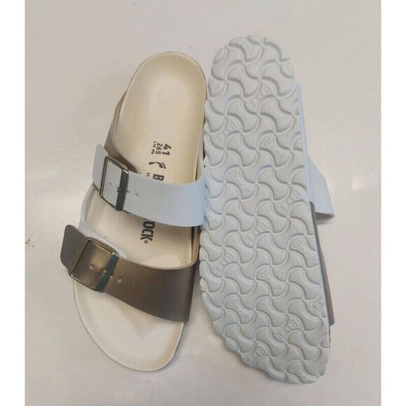 Birkenstock Arizona Split Birko-Flor Womens 10 Mens 8 Sandals Gold White EU 41 - Picture 6 of 9